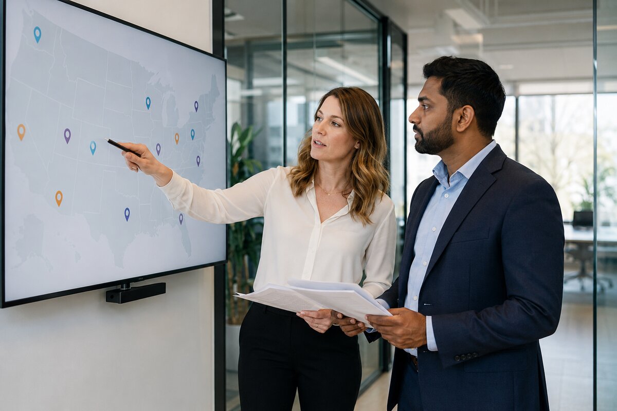 Tax adviser reviewing customer and workforce locations for a multistate business