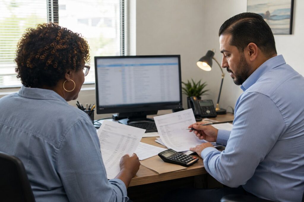 Accountant Fort Lauderdale reviewing bank reconciliation records before business tax filing