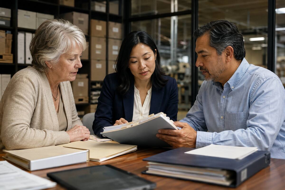 Family business reviewing ownership and tax records for succession planning