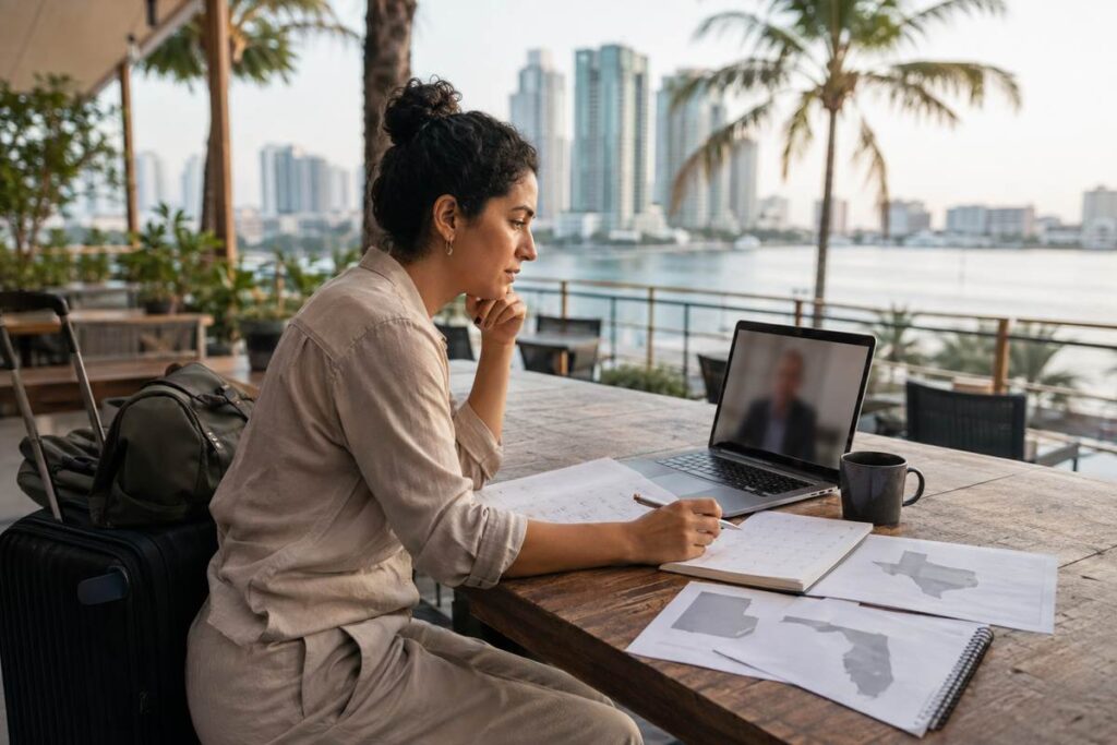 Tax Advisor Fort Lauderdale advising a traveling business owner about state residency and payroll questions