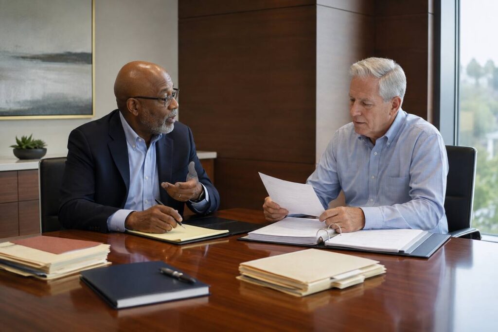 Tax Advisor Fort Lauderdale preparing a taxpayer for an IRS audit interview with an organized evidence file