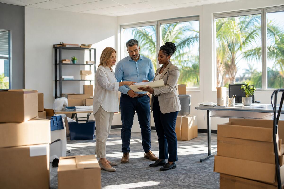 Business owners reviewing a Florida relocation checklist