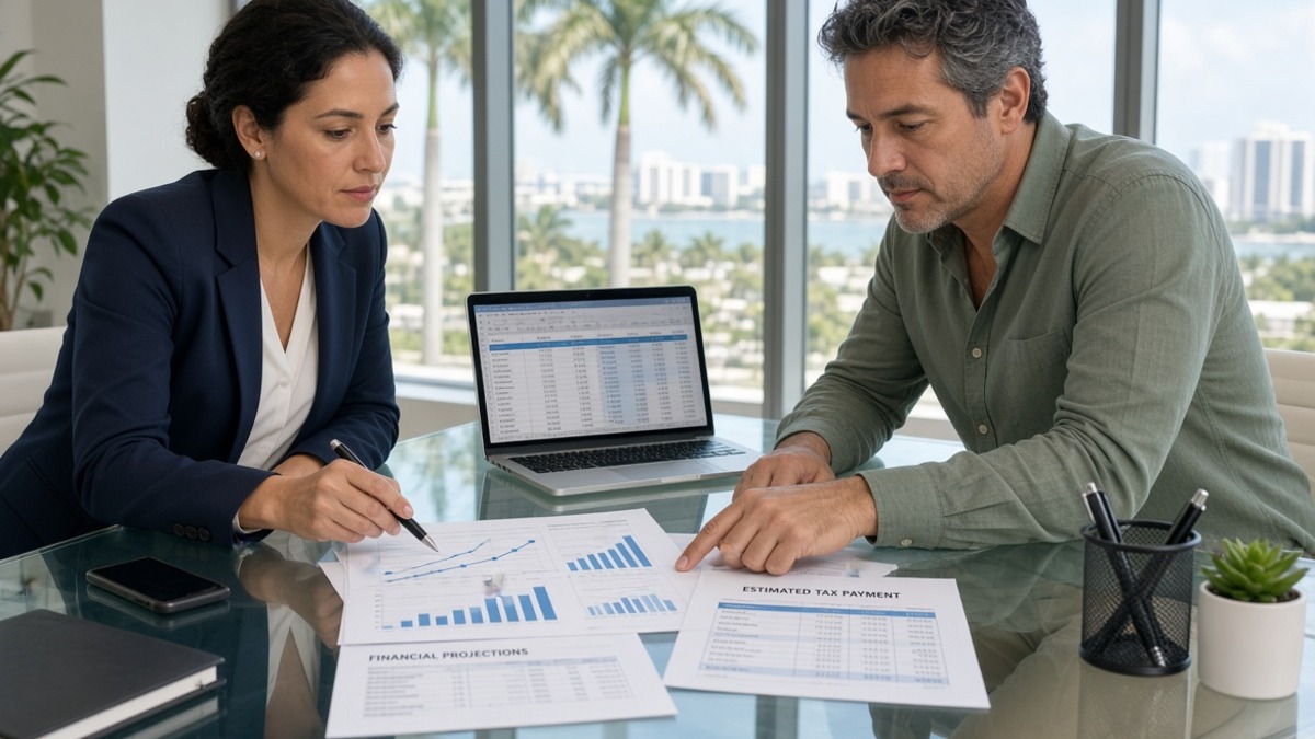 CPA reviewing tax projections and estimated payments with a South Florida business owner