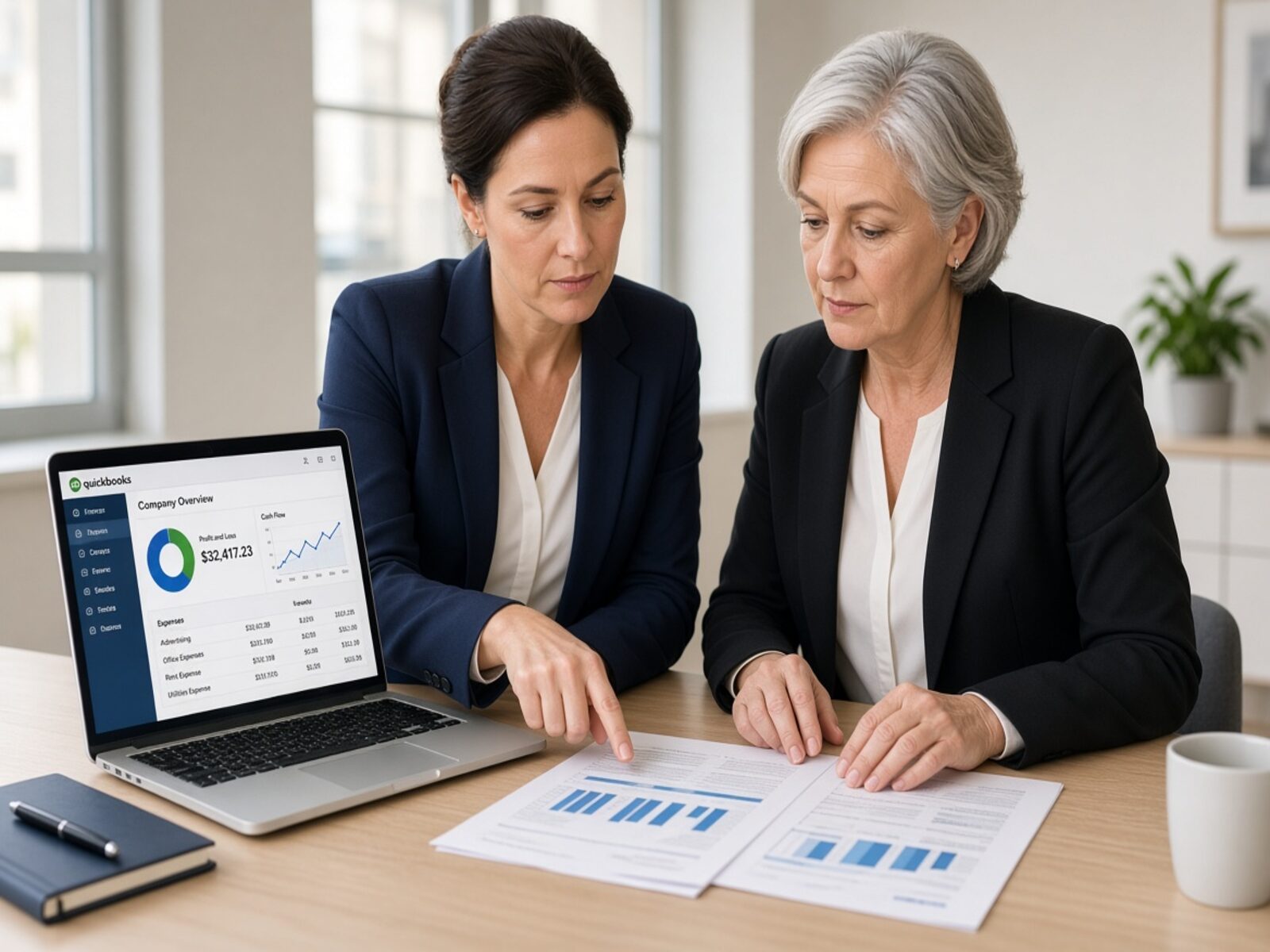 Small business accountant in Fort Lauderdale reviewing QuickBooks and financial records
