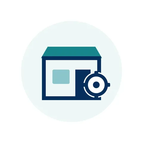 Illustration of a storefront beside a gear