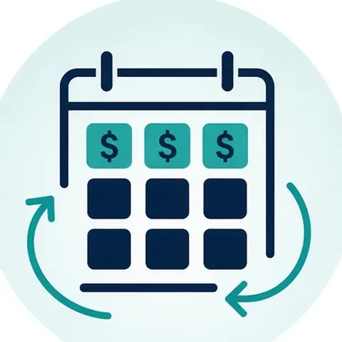 Illustration of a calendar marked with dollar signs and cycle arrows