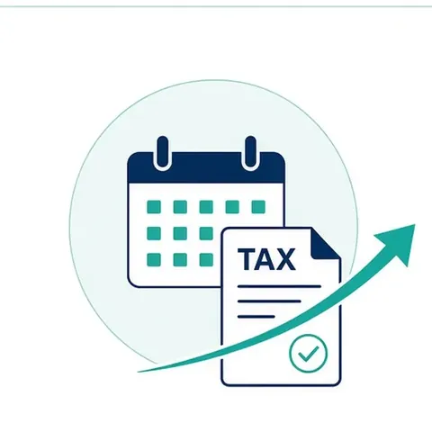 Illustration of a calendar and a tax return with an upward arrow