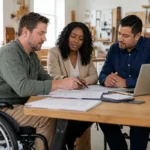 A CPA reviewing financial reports with a business owner and a lender.